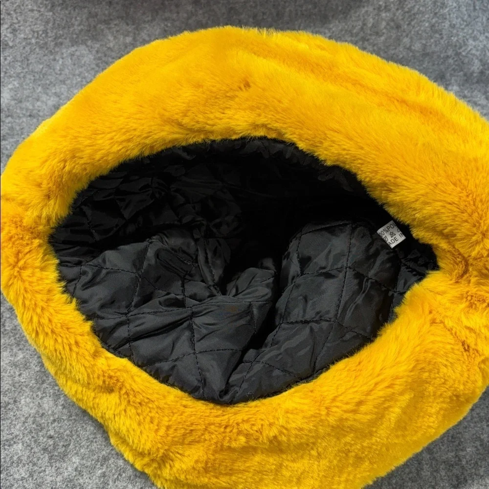 Ellas mustard yellow or bubble gum pink  faux fir look lined warm bucket hat
